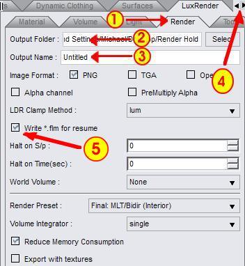 LuxRender Render Tab Settings