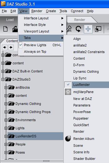 Opening up LuxRender Tab
