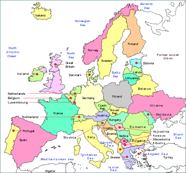 map of europe countries and bodies of. Map of Europe
